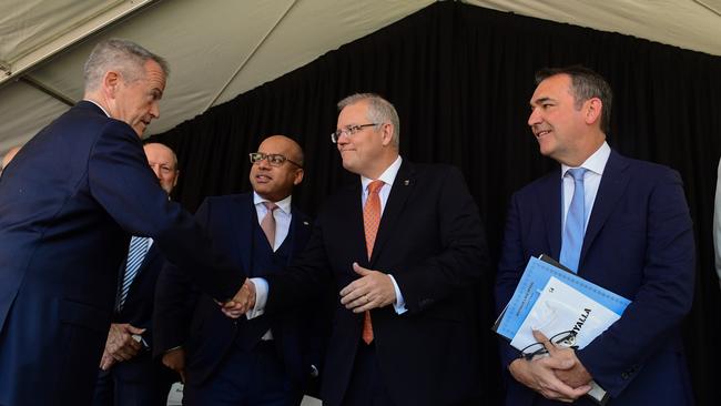 Bill Shorten, Sanjeev Gupta, former Prime Minister Scott Morrison and former Premier of South Australia Steven Marshall in 2018. Picture: Tom Huntley