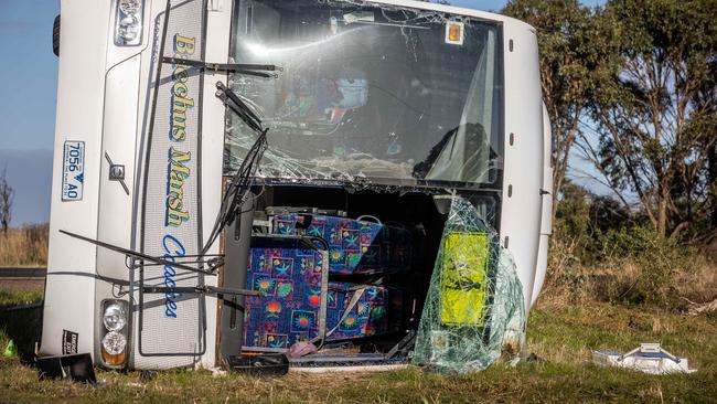 The damaged school bus on Wednesday morning. Picture: Jake Nowakowski