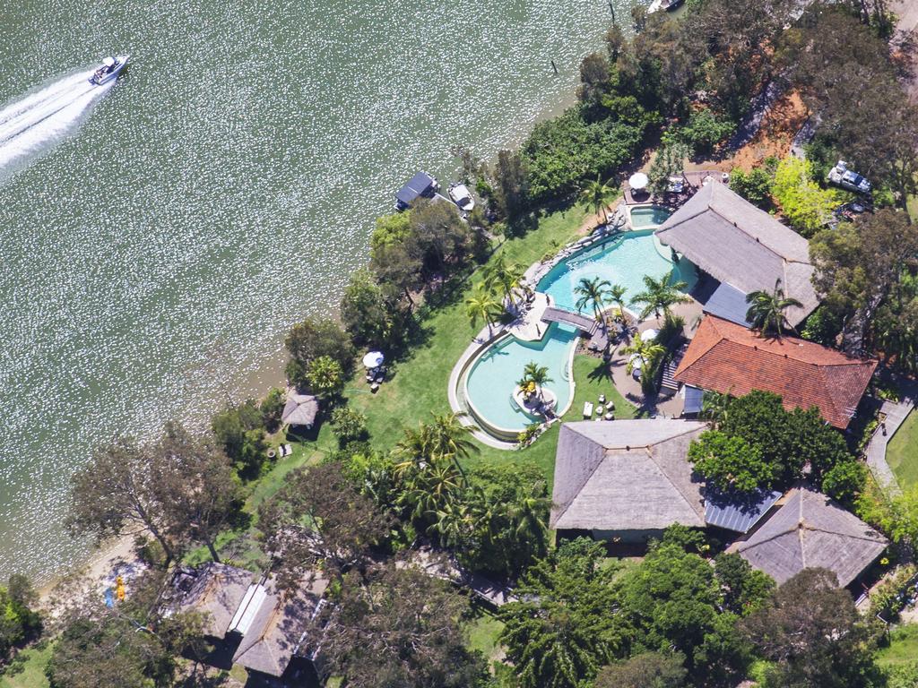 Aerial view of the resiort on Sir Richard Branson’s Makepeace Island in the Noosa River. Picture: Lachie Millard