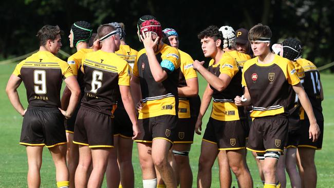 Action from the AIC First XV rugby union match between St Peters Lutheran College and Padua College. Picture: Tertius Pickard