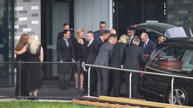 The cricket legend's private funeral was held at the Moorabbin Oval at the St Kilda Football Club on Sunday. Picture: David Caird