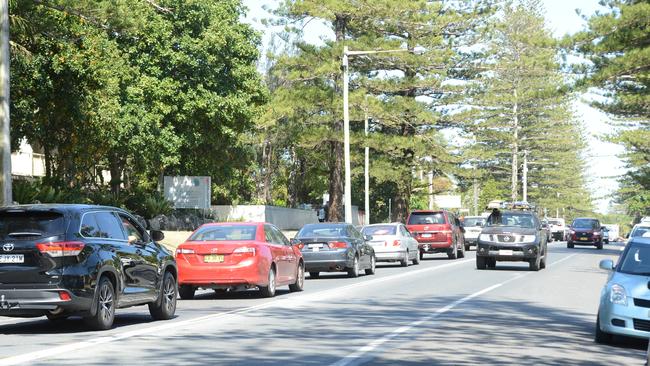 Heavy traffic in Byron Bay on Monday, November 23, 2020. The town has been busy as school-leavers prepare to celebrate an informal schoolies and other travellers have been flocking to the seaside town. Picture: Liana Boss