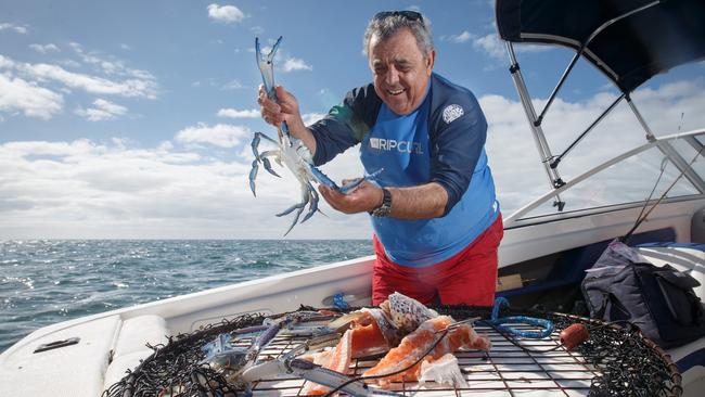 Seafood king Michael Angelakis at his favourite spot for blue swimmer crabs. Picture: Matt Turner