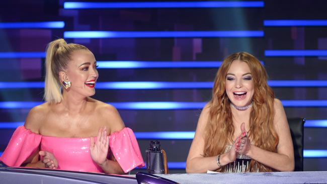 Lindsay Lohan with Jackie O on The Masked Singer. Picture: Supplied