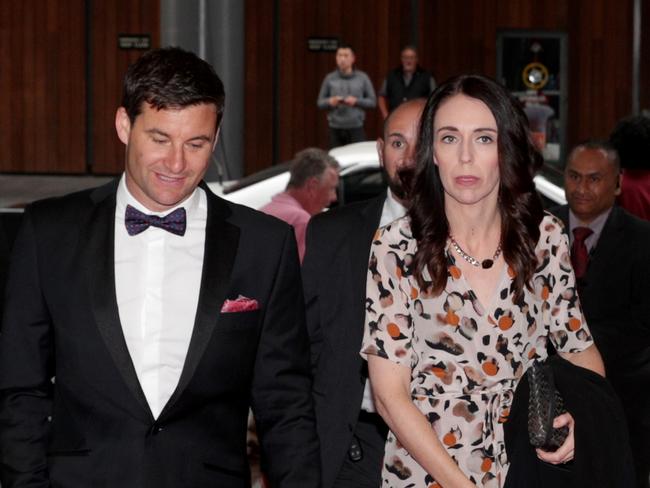 Prime Minister Jacinda Ardern and Clarke Gayford arrive for the New Zealand Rugby Awards in Auckland. Picture: Dave Rowland/Getty Images