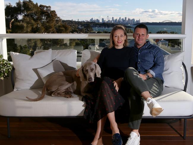 Dominique and Justin Hind at their Watsons Bay home, which is back on the market. Picture: AAP