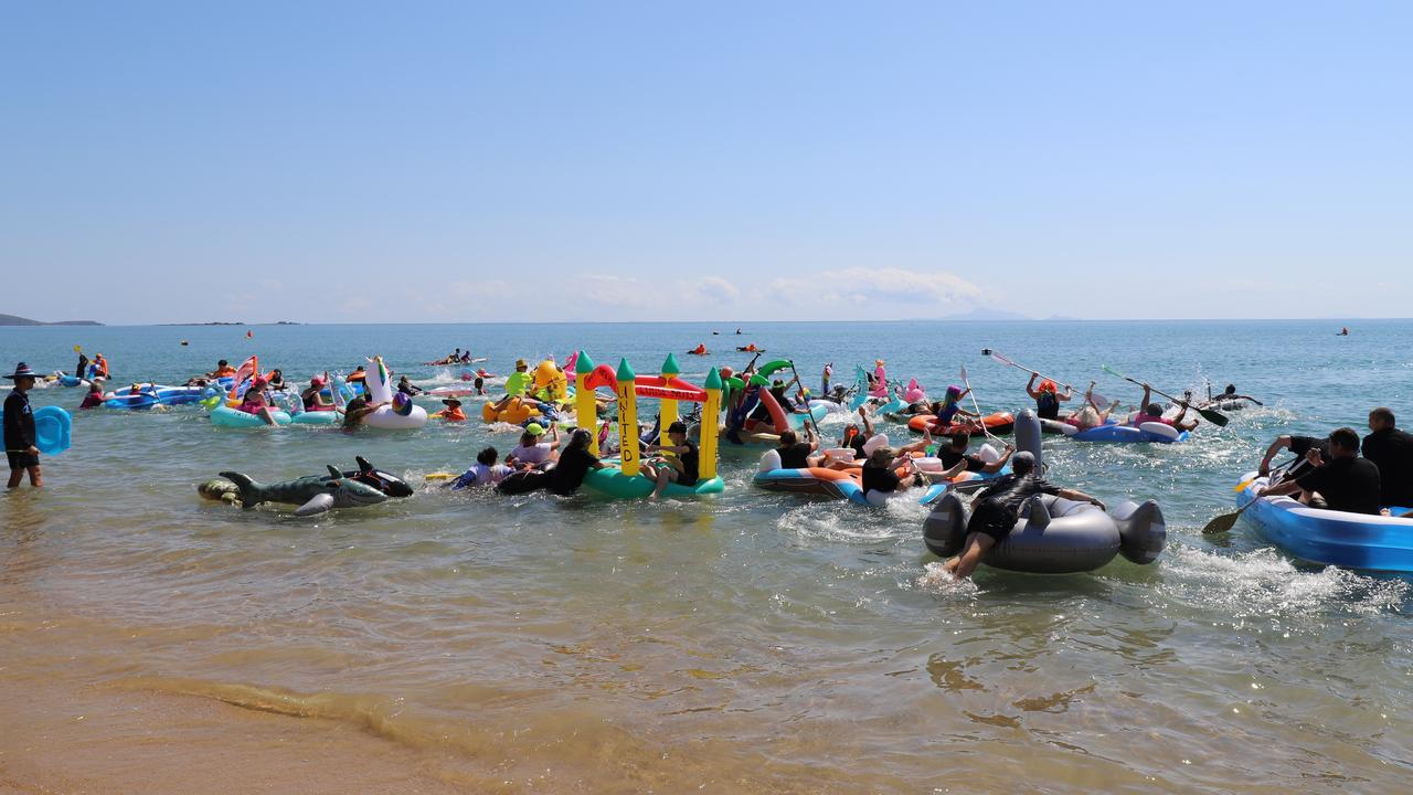 Hundreds gathered at Eimeo Beach to enjoy the festivities of the annual Mackay Inflatable Boat Race.