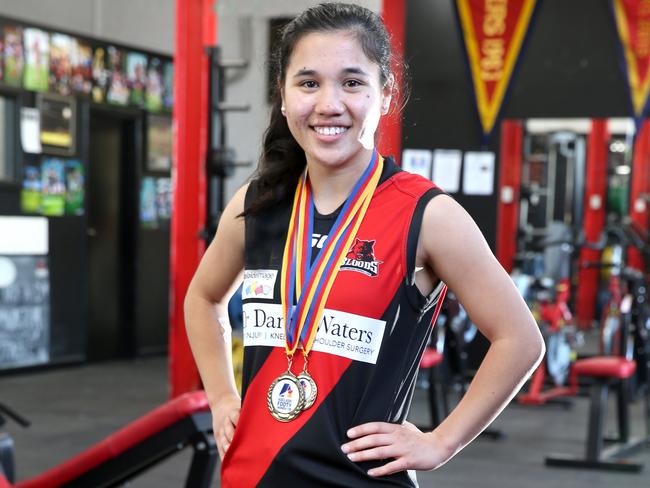 West Adelaide’s Rachelle Martin – winner of the 2017 Dutscke Medal for the Adelaide Footy League women's competition division one best and fairest – has been announced as a permanent train-on for the Crows during the AFLW season. Picture: AAP/Dean Martin