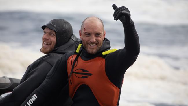 Surfer Mike Brennan from Sandy Bay after being rescued at Shipstern Bluff. Picture: Andy Chisholm.