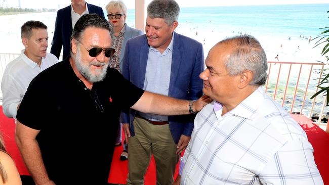 Hollywood royalty Russell Crowe with Tom Tate — the Mayor supports new promotion-arts structure. Picture; Scott Powick.