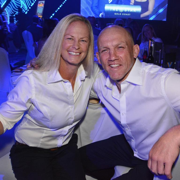 Tahnee Norris and Jamie Feeney at Gold Coast Titans Awards night at The Star Gold Coast. Picture: Regina King.