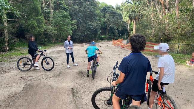 Councillor Jacqui Willoughby pictured with cyclists at Reid Park.