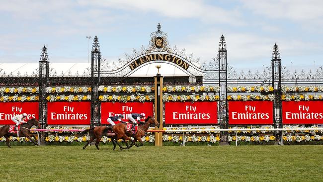 Jockey Corey Brown rides Rekindling to victory in last year’s Melbourne Cup. Picture: Getty Images