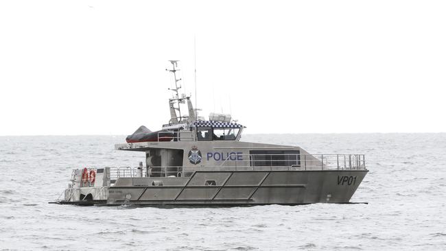 A Victoria Police boat off St Kilda beach on Saturday. Picture: Matrix