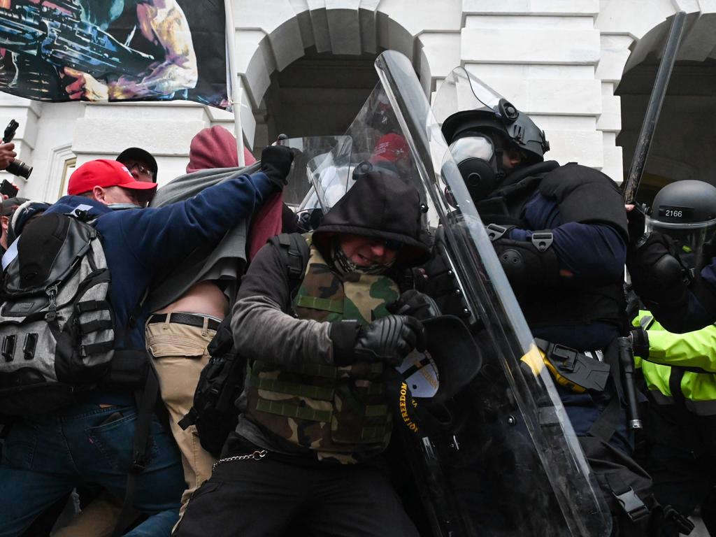 Riot police clash with supporters of US President Donald Trump at the Capitol. Picture: AFP