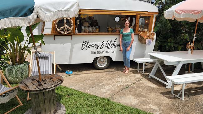 Blooms and Alchemy has a picnic table and seating for customers to sit and wait for orders. Picture: Darryn Nufer