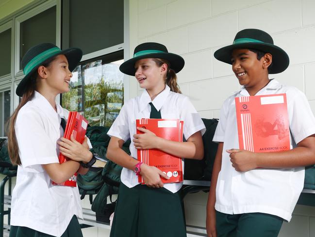 The results from last year's NAPLAN tests are in, with St Monica's College, Trinity Anglican School and St Andrew's Catholic College scoring the top marks amongst Cairns schools. Trinity Anglican School Grade 6 students Chloe Curtis, Rebecca Leroy and Imon Nandi all sat the National Assessment Program in Grade 5 last year. Picture: Brendan Radke