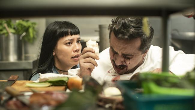 Catherine Van-Davies and Anthony Guilbert in a scene from SBS drama Hungry Ghosts. Picture: Sarah Enticknap