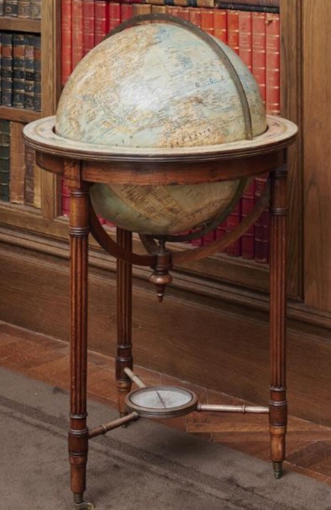 An antique French floor-standing terrestrial globe. Picture: Supplied