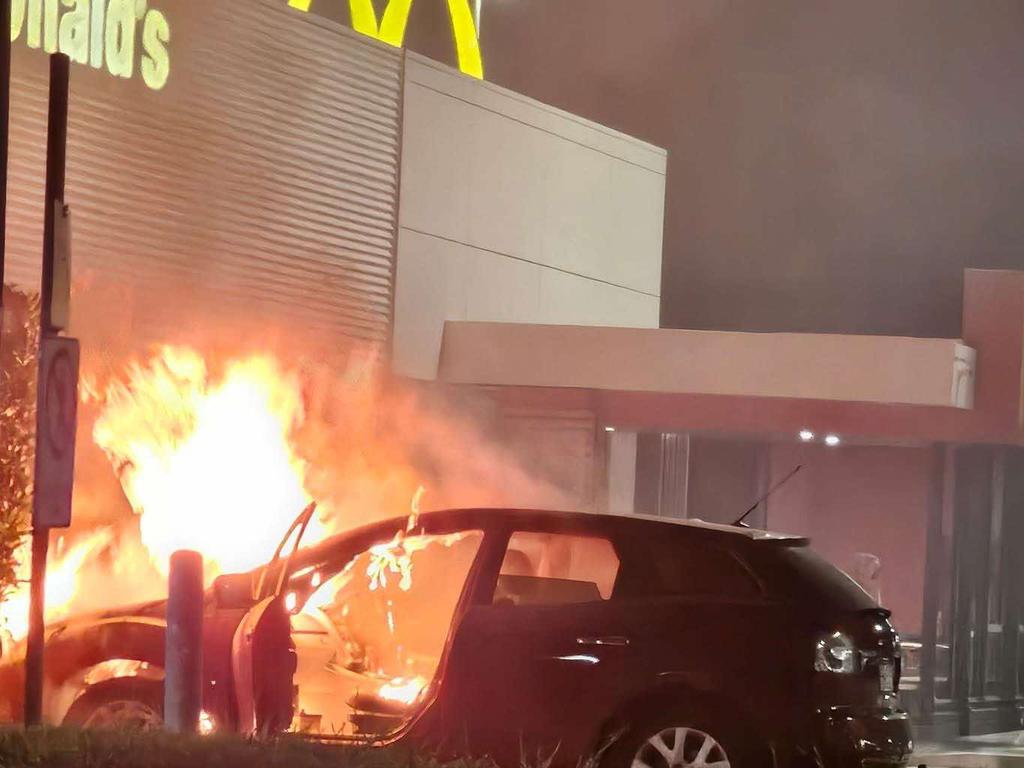 Robyn Welch posted this photo of the car fire at a Rockhampton McDonald's on the Gracemere Families Facebook page.