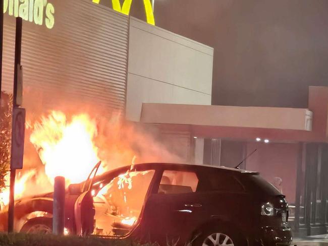 Robyn Welch posted this photo of the car fire at a Rockhampton McDonald's on the Gracemere Families Facebook page.