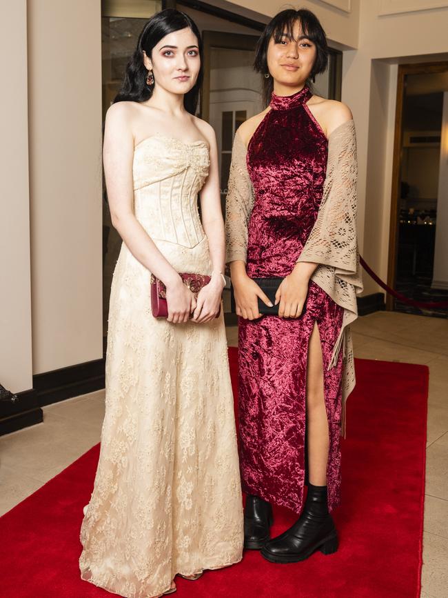 Graduate Dylan Goldfinch (left) with her partner Buffy Kino at the Toowoomba Flexi School formal at Burke and Wills Hotel, Thursday, October 20, 2022. Picture: Kevin Farmer