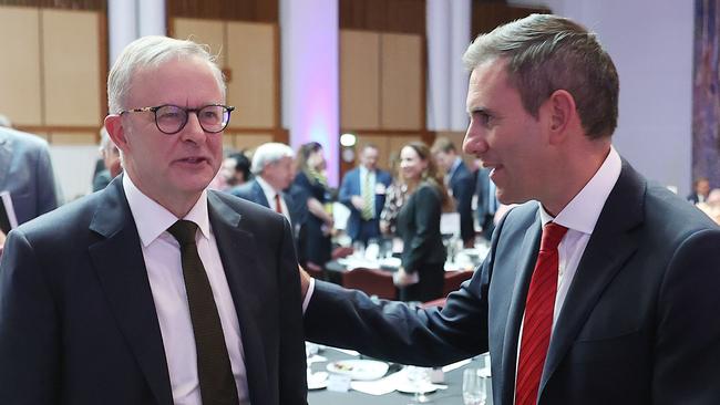 Anthony Albanese and Labor’s Treasury spokesman Jim Chalmers after the latter appeared at the National Press Club. Picture: NCA NewsWire / Gary Ramage