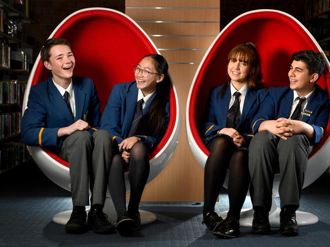 St Michael's College yr10 students - Hamish O'Callaghan 15, Jemma To 16, Maddi Hartas 15, Anthony Boffa 25. STORY:  The school took part in the PEPP Talk program which teaches Year 9 and 10 students about periods, pain and the condition endometriosis which affects 1 in 10 women.  Picture: Tricia Watkinson