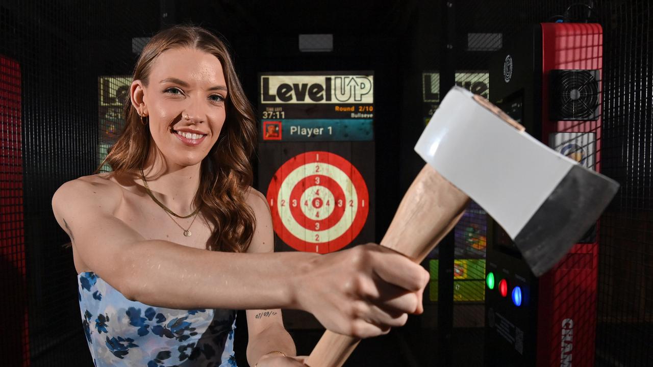 Finesse model Chloe has checked out the axe throwing ahead of Level Up’s opening in former iconic Red Square venue on November 1. Picture: Keryn Stevens