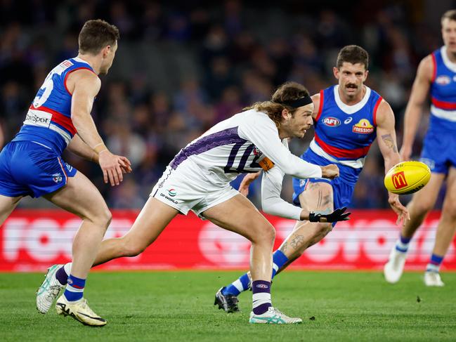 James Aish was one Docker to lower his colours on Saturday. Picture: Dylan Burns/AFL Photos via Getty Images.