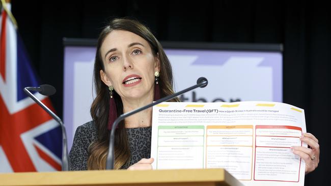 Prime Minister Jacinda Ardern announced that quarantine-free travel between New Zealand and Australia will start on Monday 19 April. Picture: Getty