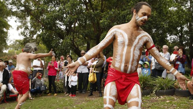 Diramu Aboriginal Dance artists in action. Picture: David Swift.