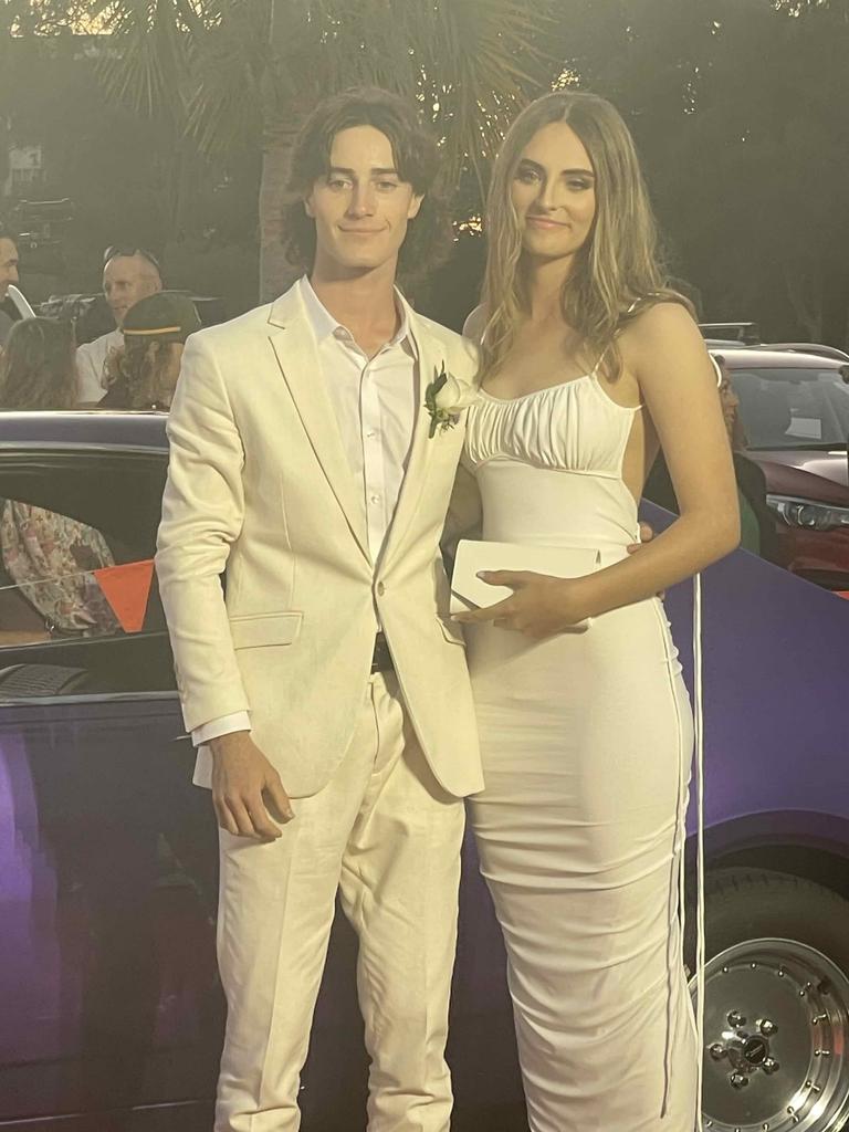 Kaine Ritchters and Olivia Pearson on the red carpet of the 2023 Xavier College School Formal at the Hervey Bay Boat Club