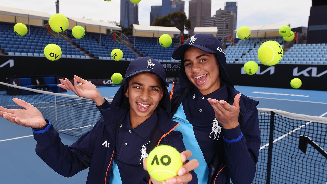 Siblings Noah and Neriah, who are both ballkids at this year's Australian Open. Picture: Josie Hayden