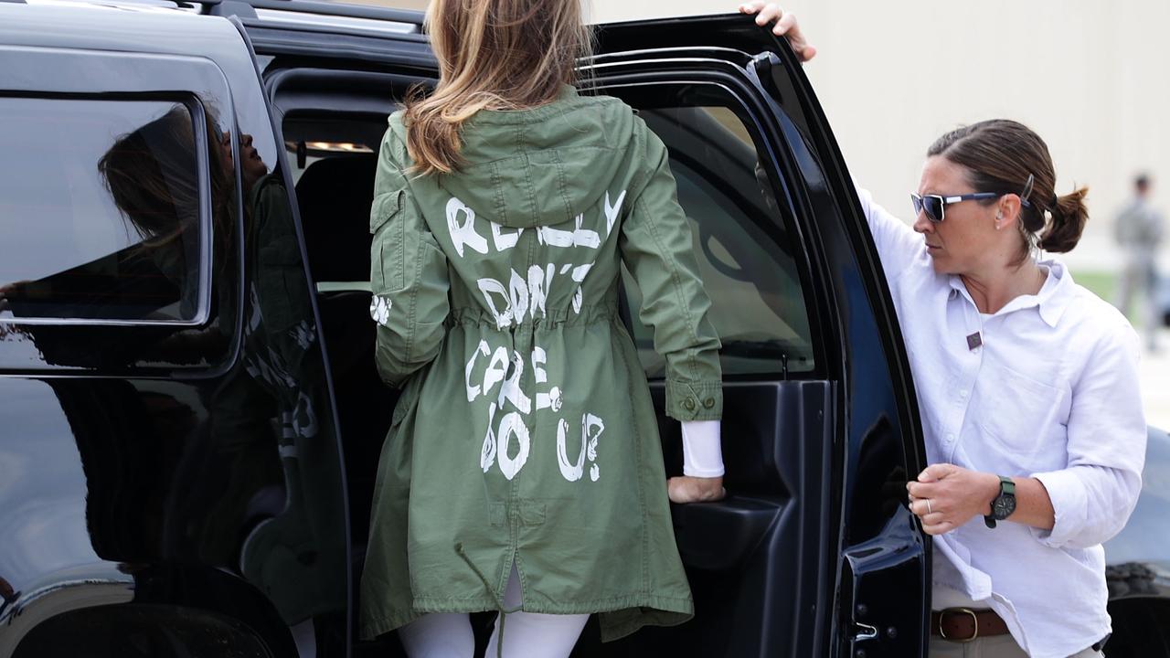 Melania Trump climbs back into her motorcade after travelling to Texas to visit facilities that house and care for children taken from their parents at the US-Mexico border in 2018. Picture: Chip Somodevilla/Getty Images/AFP