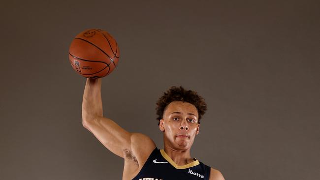 LAS VEGAS, NEVADA - JULY 14: Dyson Daniels #11 of the New Orleans Pelican poses during the 2022 NBA Rookie Portraits at UNLV on July 14, 2022 in Las Vegas, Nevada. NOTE TO USER: User expressly acknowledges and agrees that, by downloading and/or using this photograph, User is consenting to the terms and conditions of the Getty Images License Agreement. (Photo by Gregory Shamus/Getty Images)