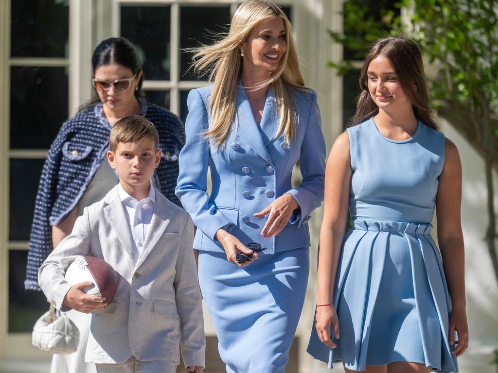 Ivanka Trump and her children Theodore James Kushner (L), and Arabella Rose Kushner arrive for an event celebrating the Philadelphia Eagles, 2025 Super Bowl champions, at the White House on Monday. Picture: AFP