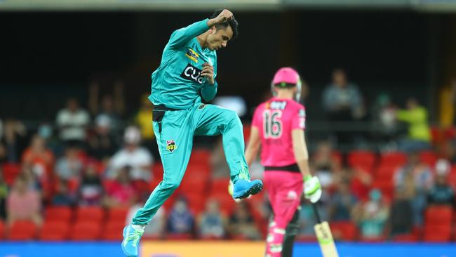 Mujeeb Ur Rahman celebrates a wicket during his final match for the Heat this season. Picture: Chris Hyde/Getty Images