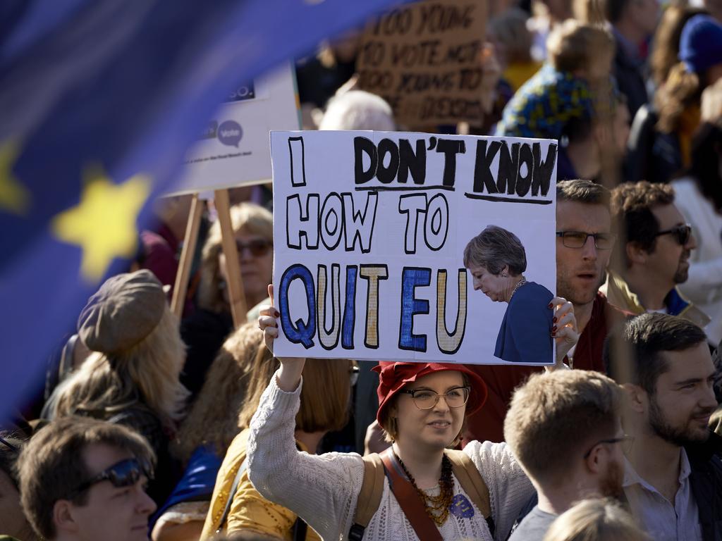 Demonstrators dreading life outside Europe gathered from all corners of the UK to try to stop their country's looming breakup with the EU. Picture: AFP