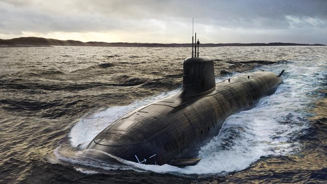 Artist's impression of the future SSN-AUKUS nuclear-powered submarine to be built in Australia using a hybrid UK and US design. Picture: Defence/Supplied,