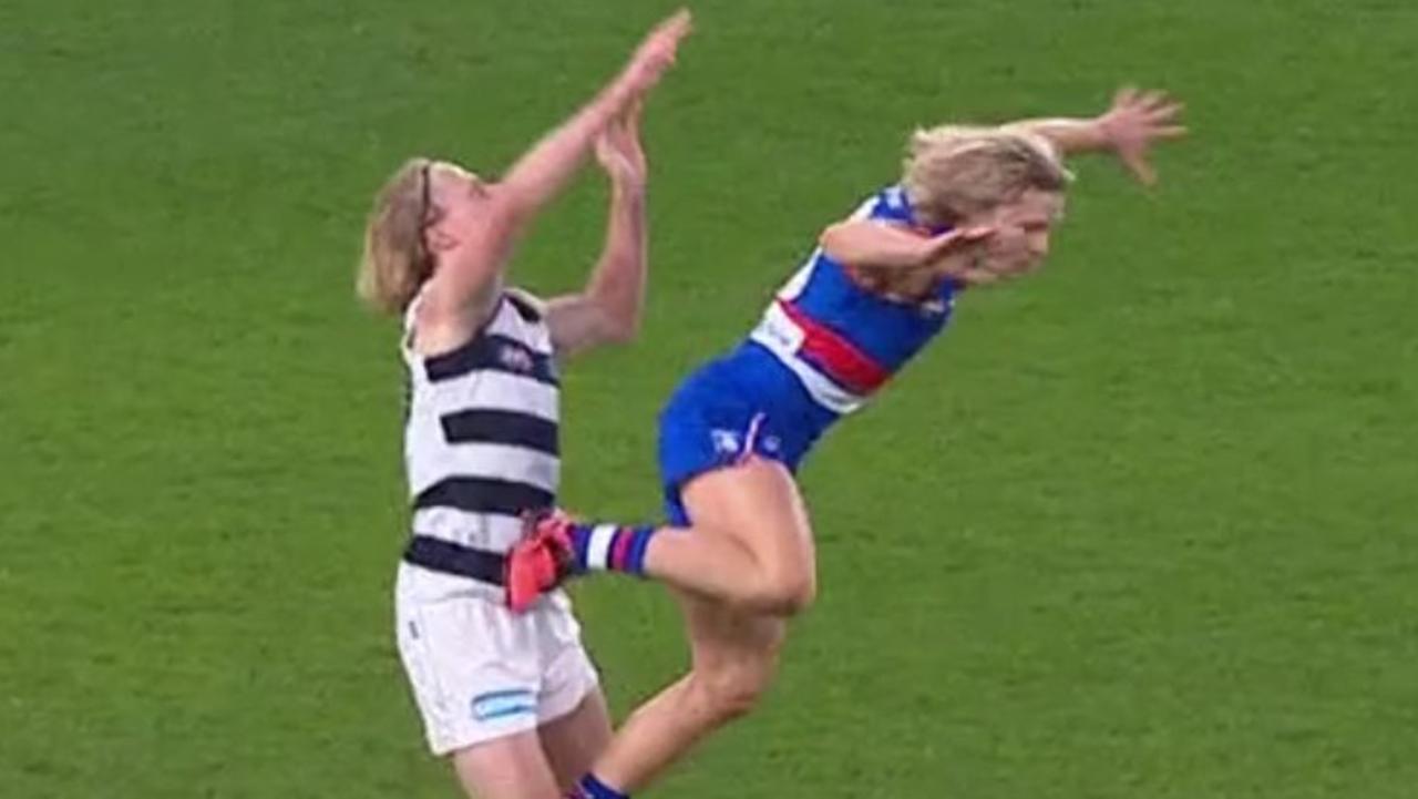 Cody Weightman has come under fire for this action against Geelong.