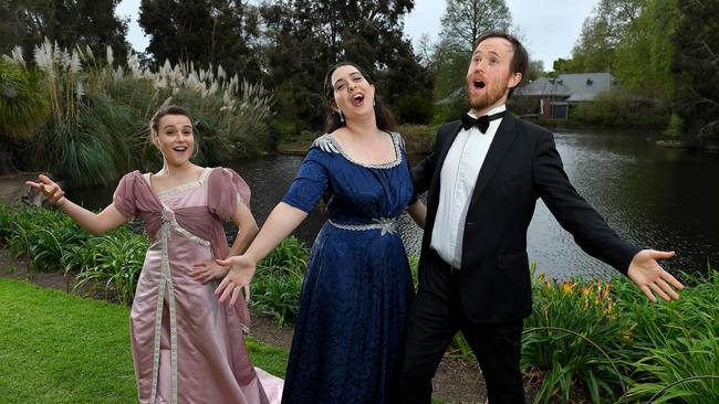 Co-Opera singers Katrina Mackenzie, Victoria Coxhill and Kim Worley will perform Handel's classic Acis and Galatea at Adelaide Botanic Garden. Picture: Mark Brake