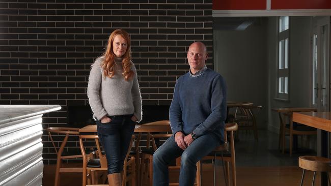 Rose Flynn of business Little Aussie Snuggle Buds that was going to operate at Salamanca Markets with Ian Vaughan of Pub Banc Group at Post Street Social on the Hobart waterfront.  Picture: NIKKI DAVIS-JONES