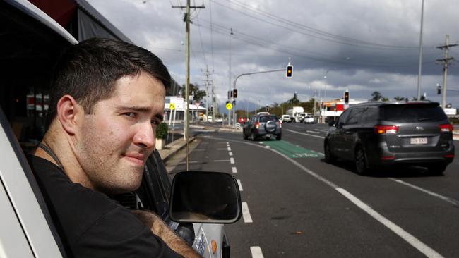 Mama Coco manager Dan Stacey at the lights at the Mulgrave Rd and Aumuller St intersection PICTURE: ANNA ROGERS