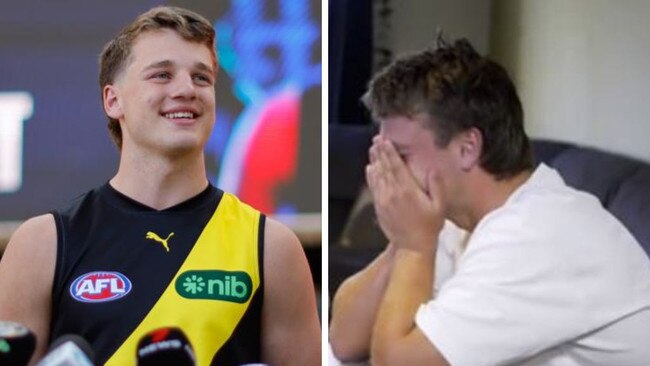 Sam Lalor's press conference and hearing the news. Photos: Getty Images/Twitter