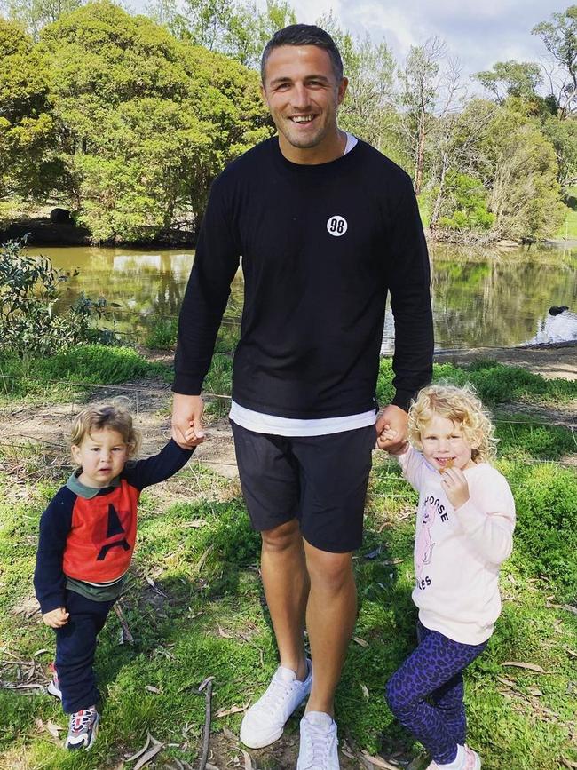 Sam Burgess with his kids. Picture: Instagram