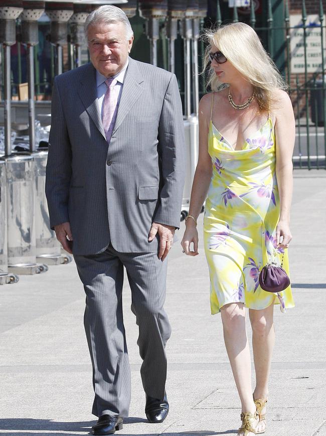 Richard Pratt walks with Shari-lea Hitchcock in 2008. Picture: Jamie Fawcett