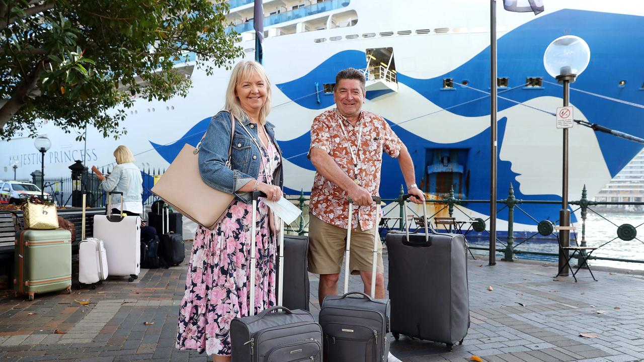 Sharon and Stephen Leslie after disembarking the Princess Cruises Majestic Princess. Picture: Tim Hunter.