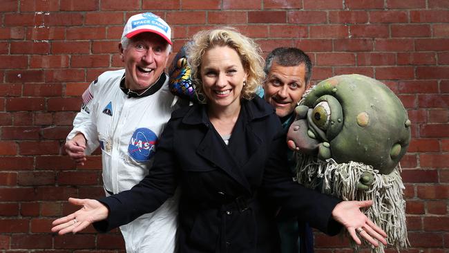 Daryl Peebles, Jane Longhurst and Gavin Baskerville prepare for a Aliens Live Among Us! charity comedy debate in 2015.