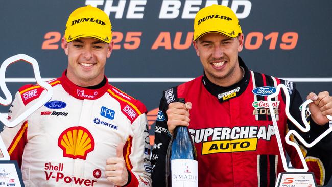 Chaz Mostert (right) admits it will be hard for anyone to reel in Supercars series leader Scott McLaughlin. Picture: Getty Images